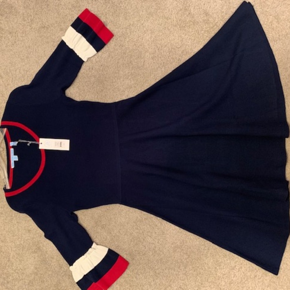 Navy Bell-Sleeve Sweater Dress